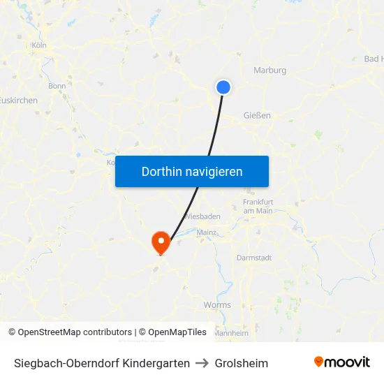 Siegbach-Oberndorf Kindergarten to Grolsheim map