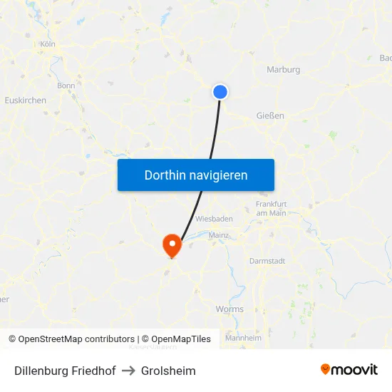 Dillenburg Friedhof to Grolsheim map