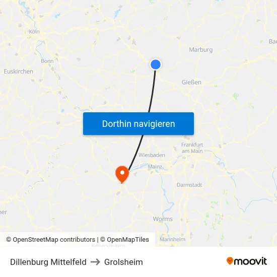 Dillenburg Mittelfeld to Grolsheim map