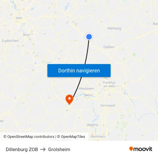 Dillenburg ZOB to Grolsheim map