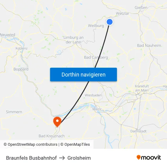 Braunfels Busbahnhof to Grolsheim map