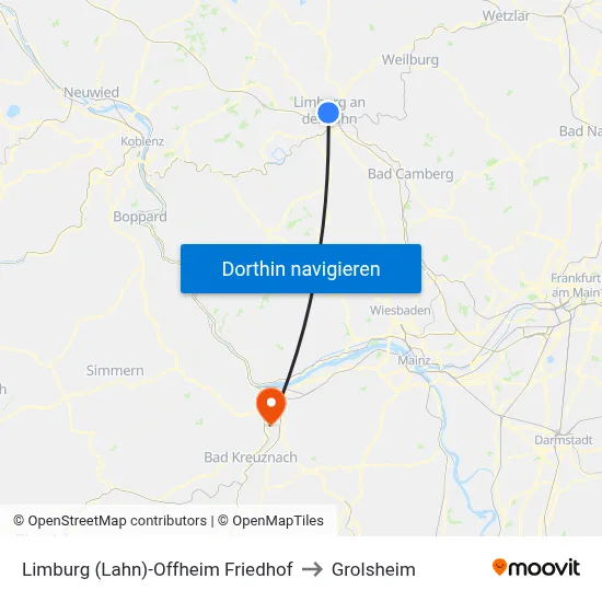 Limburg (Lahn)-Offheim Friedhof to Grolsheim map