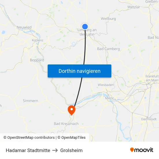 Hadamar Stadtmitte to Grolsheim map