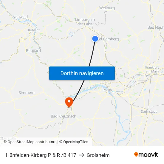 Hünfelden-Kirberg P & R /B 417 to Grolsheim map