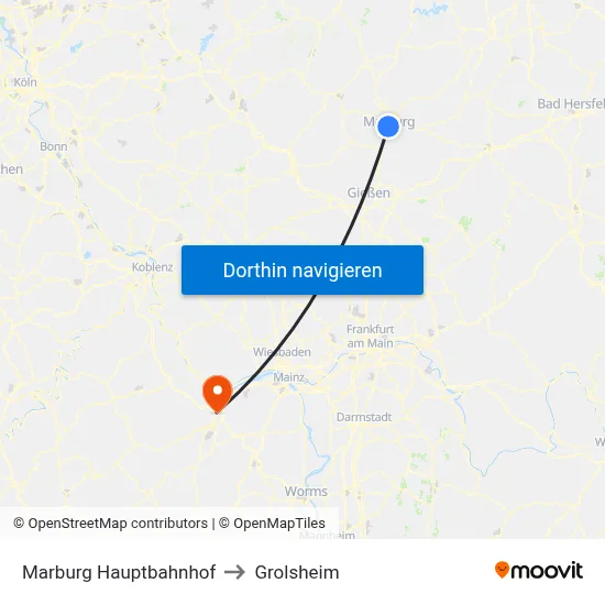 Marburg Hauptbahnhof to Grolsheim map