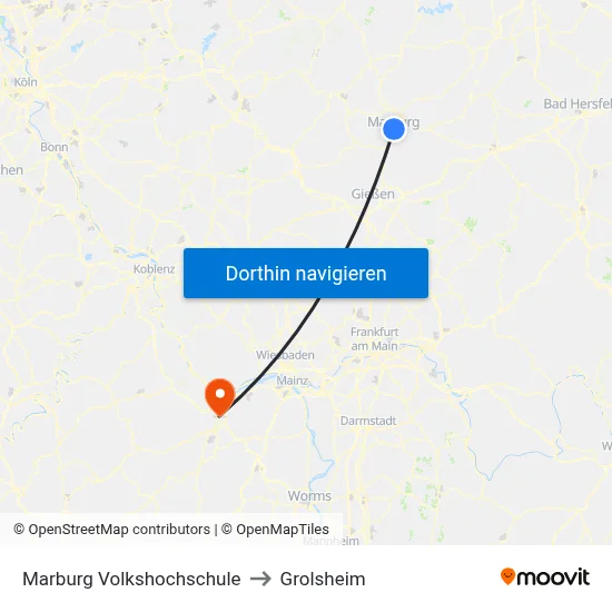 Marburg Volkshochschule to Grolsheim map