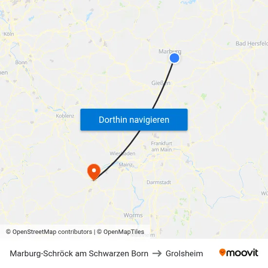Marburg-Schröck am Schwarzen Born to Grolsheim map