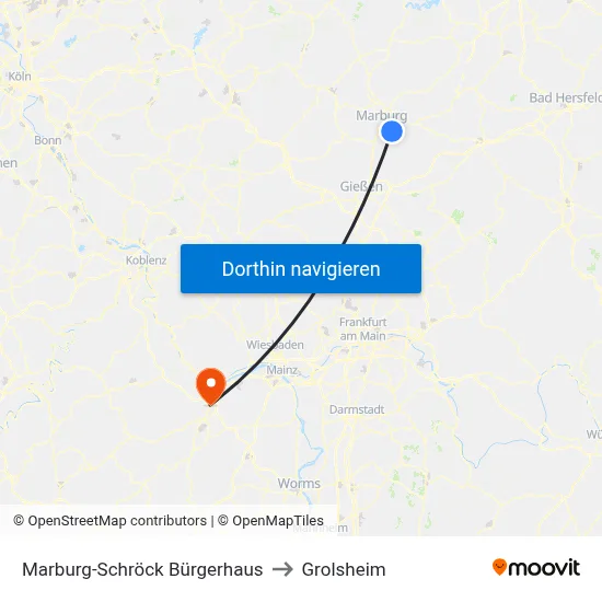 Marburg-Schröck Bürgerhaus to Grolsheim map