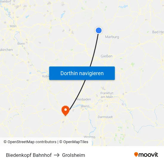 Biedenkopf Bahnhof to Grolsheim map