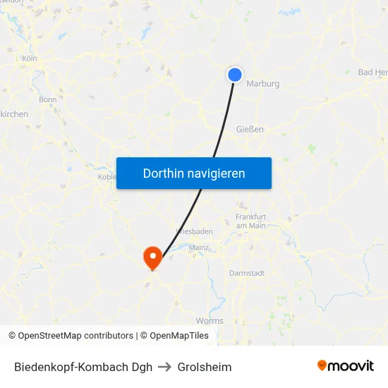 Biedenkopf-Kombach Dgh to Grolsheim map