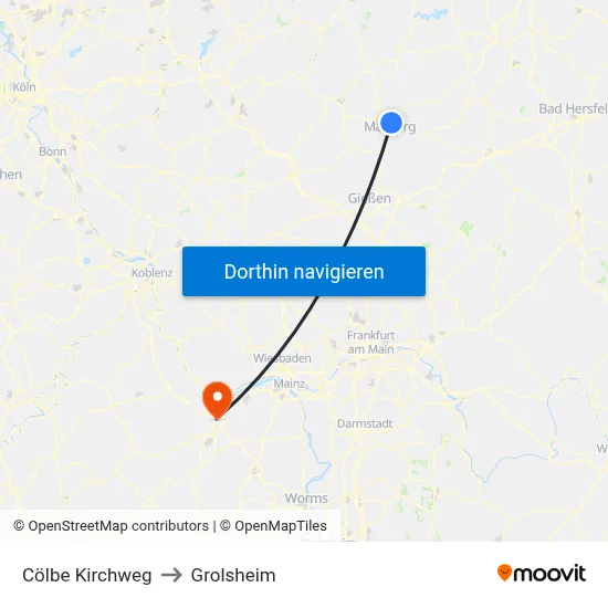 Cölbe Kirchweg to Grolsheim map