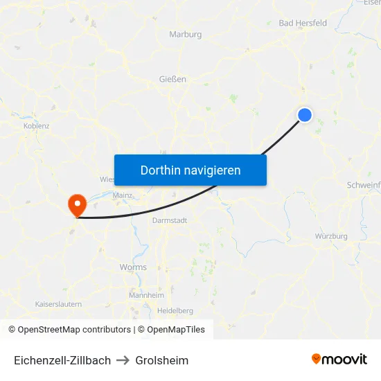 Eichenzell-Zillbach to Grolsheim map