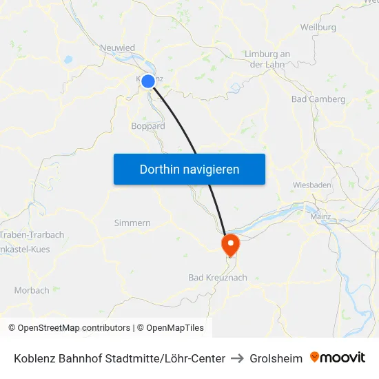 Koblenz Bahnhof Stadtmitte/Löhr-Center to Grolsheim map