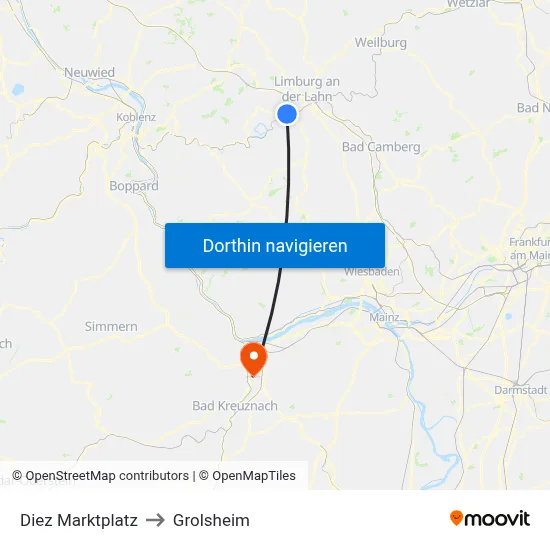 Diez Marktplatz to Grolsheim map