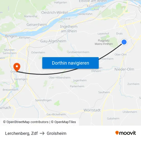Lerchenberg, Zdf to Grolsheim map