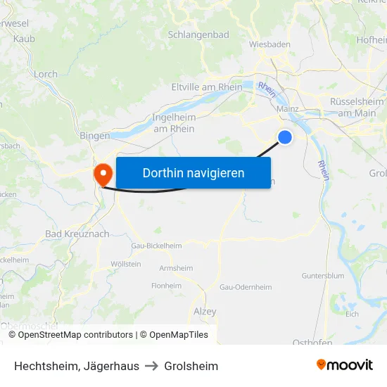 Hechtsheim, Jägerhaus to Grolsheim map