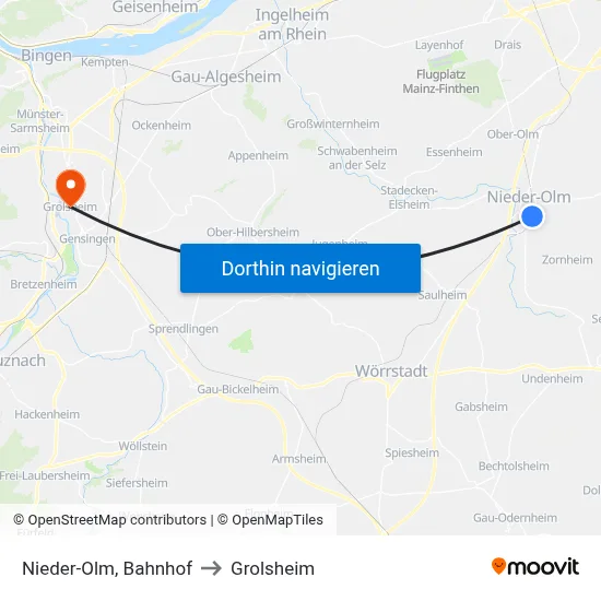 Nieder-Olm, Bahnhof to Grolsheim map