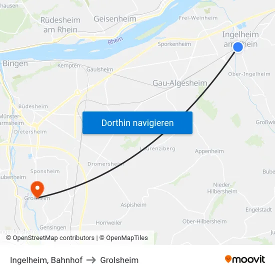 Ingelheim, Bahnhof to Grolsheim map