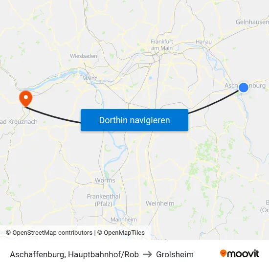 Aschaffenburg, Hauptbahnhof/Rob to Grolsheim map