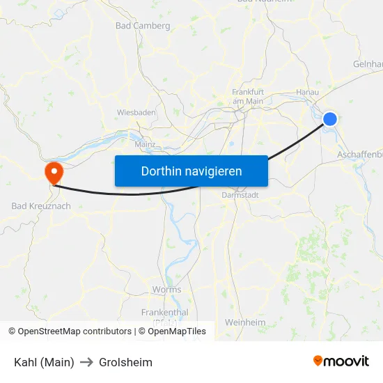 Kahl (Main) to Grolsheim map