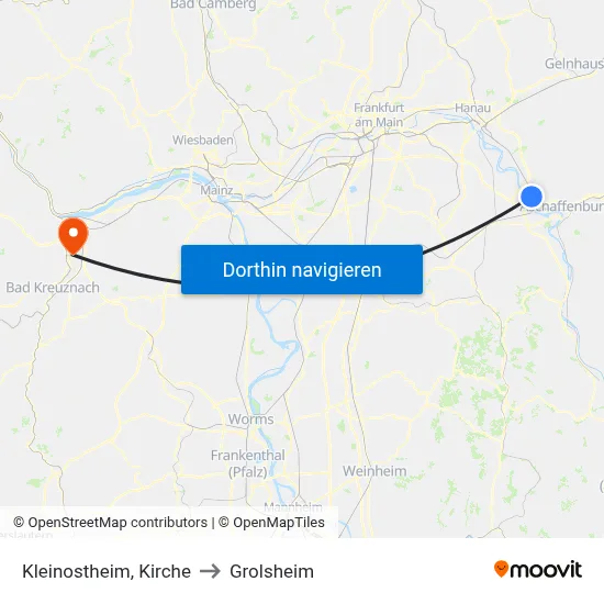Kleinostheim, Kirche to Grolsheim map