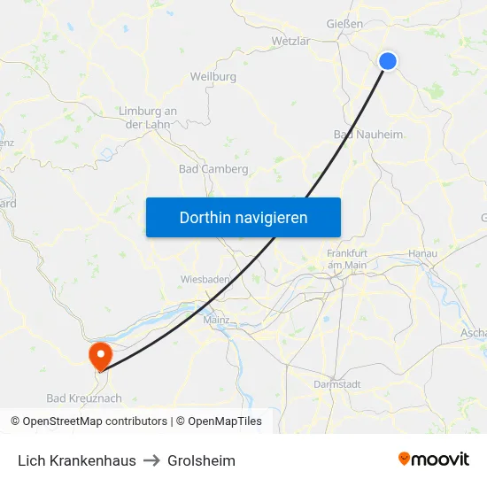 Lich Krankenhaus to Grolsheim map