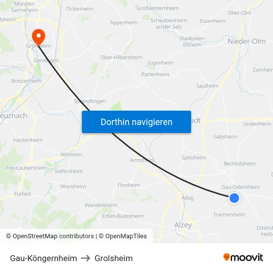 Gau-Köngernheim to Grolsheim map