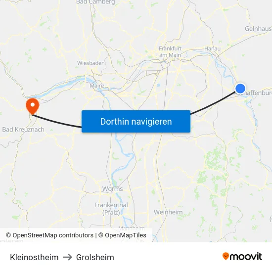 Kleinostheim to Grolsheim map