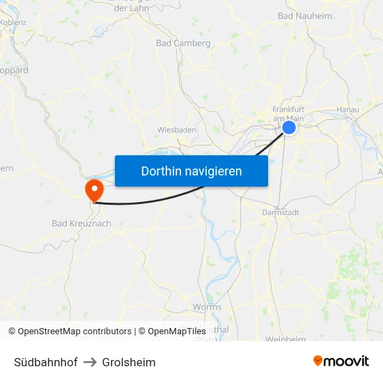 Südbahnhof to Grolsheim map