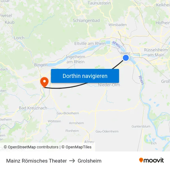 Mainz Römisches Theater to Grolsheim map