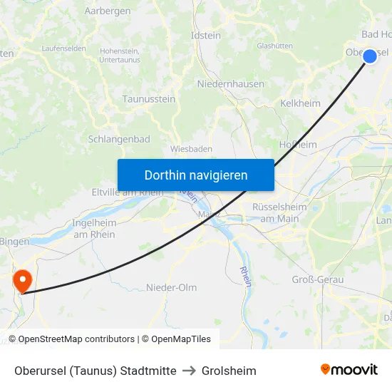Oberursel (Taunus) Stadtmitte to Grolsheim map
