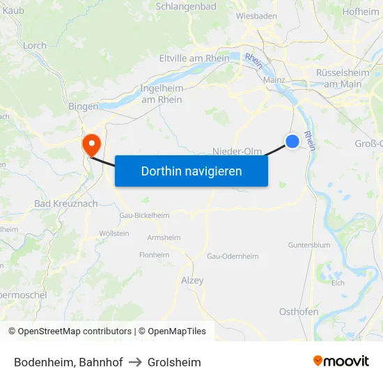 Bodenheim, Bahnhof to Grolsheim map