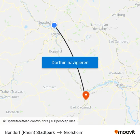 Bendorf (Rhein) Stadtpark to Grolsheim map