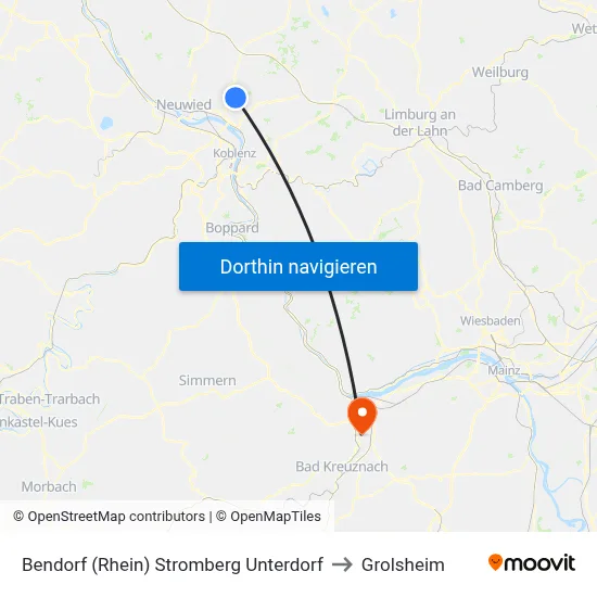 Bendorf (Rhein) Stromberg Unterdorf to Grolsheim map