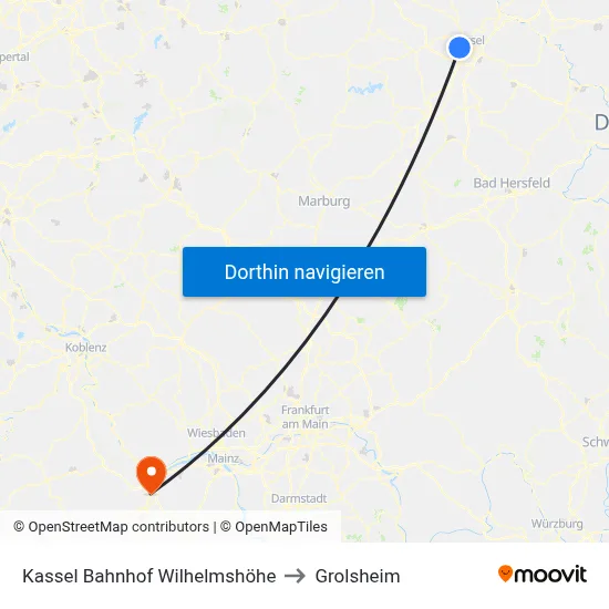 Kassel Bahnhof Wilhelmshöhe to Grolsheim map