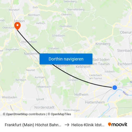 Frankfurt (Main) Höchst Bahnhof to Helios-Klinik Idstein map