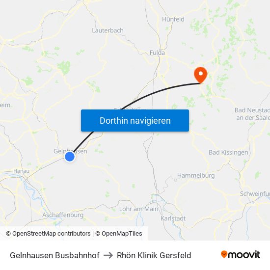 Gelnhausen Busbahnhof to Rhön Klinik Gersfeld map