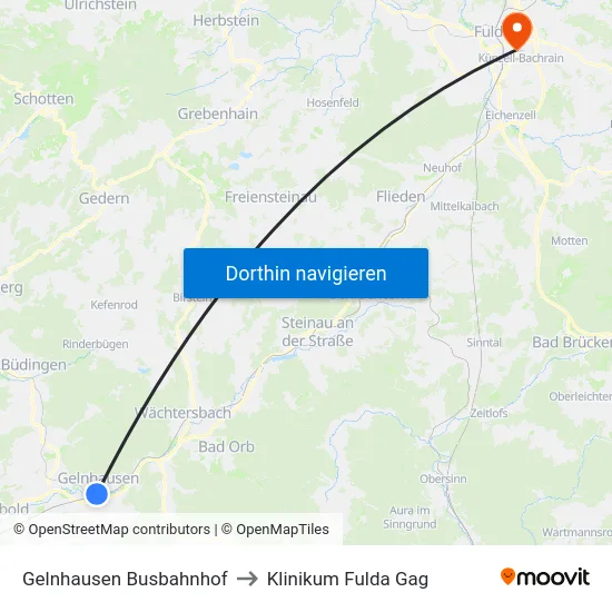 Gelnhausen Busbahnhof to Klinikum Fulda Gag map