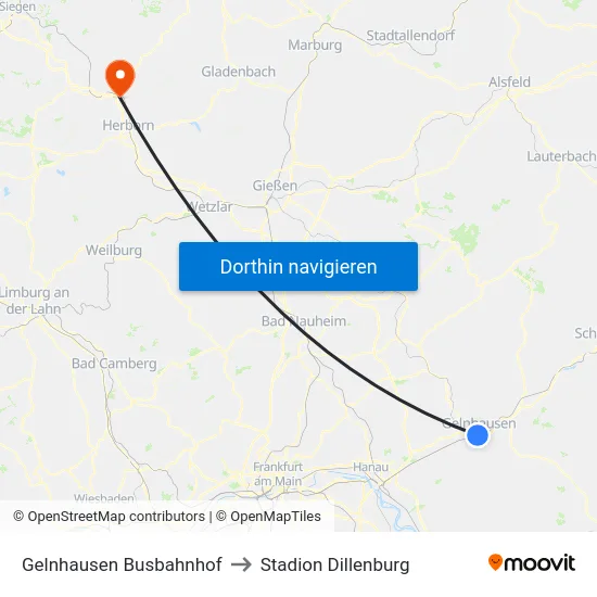 Gelnhausen Busbahnhof to Stadion Dillenburg map