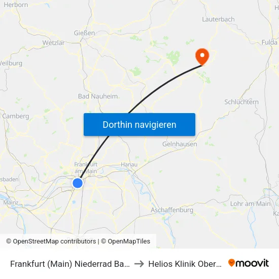 Frankfurt (Main) Niederrad Bahnhof to Helios Klinik Oberwald map