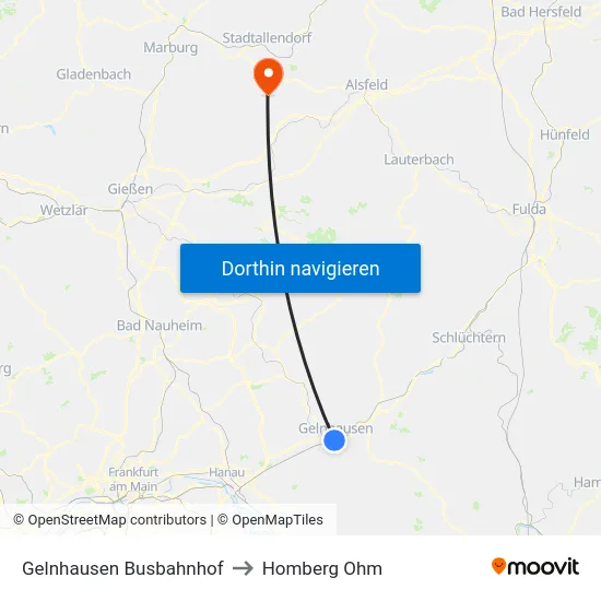 Gelnhausen Busbahnhof to Homberg Ohm map