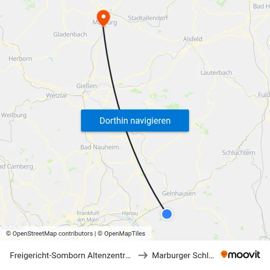 Freigericht-Somborn Altenzentrum to Marburger Schloß map