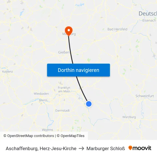 Aschaffenburg, Herz-Jesu-Kirche to Marburger Schloß map