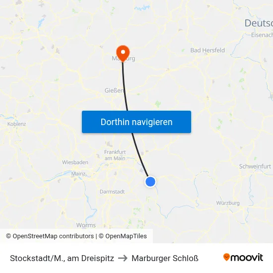 Stockstadt/M., am Dreispitz to Marburger Schloß map
