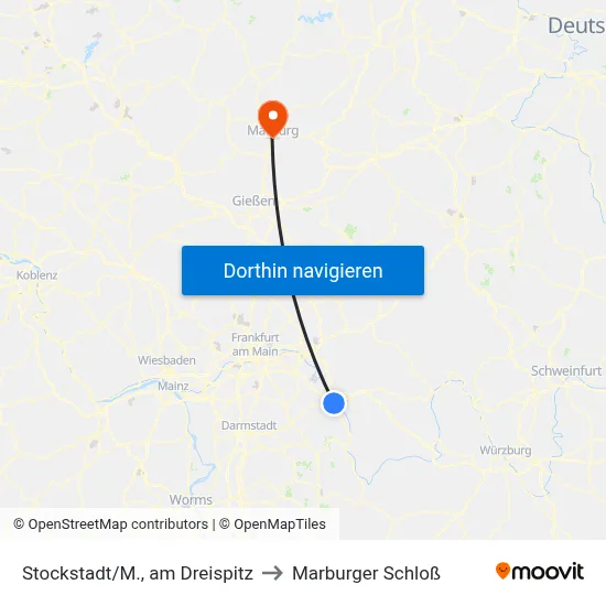 Stockstadt/M., am Dreispitz to Marburger Schloß map