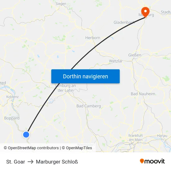 St. Goar to Marburger Schloß map