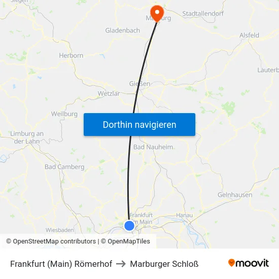 Frankfurt (Main) Römerhof to Marburger Schloß map