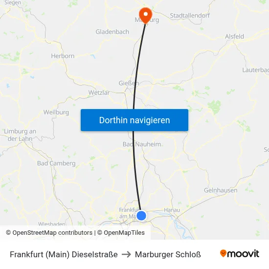 Frankfurt (Main) Dieselstraße to Marburger Schloß map