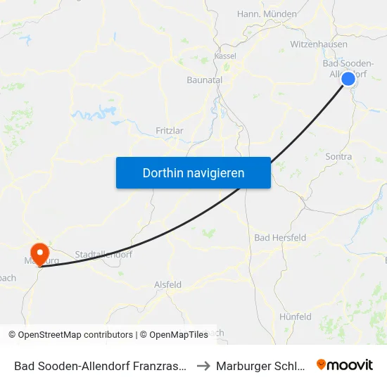 Bad Sooden-Allendorf Franzrasen to Marburger Schloß map