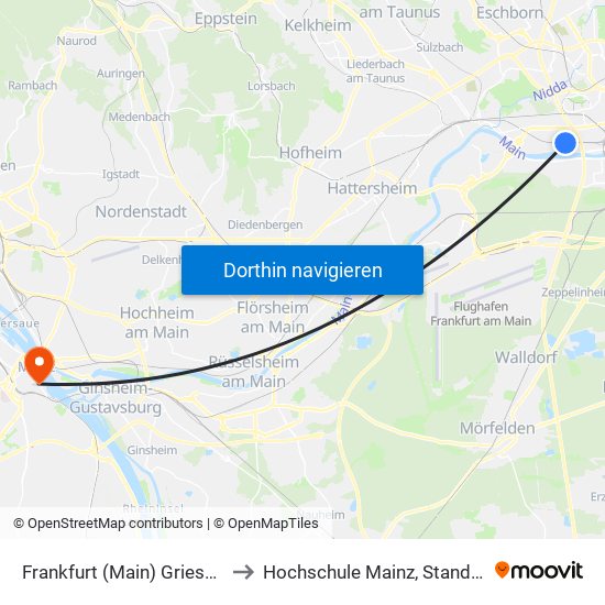 Frankfurt (Main) Griesheim Bahnhof to Hochschule Mainz, Standort Holzstraße map